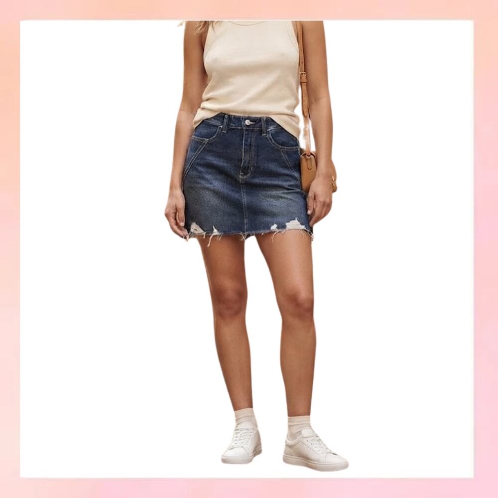 Hollister Ultra High-Rise Dark Wash Distressed Denim Mini Skirt Size 3